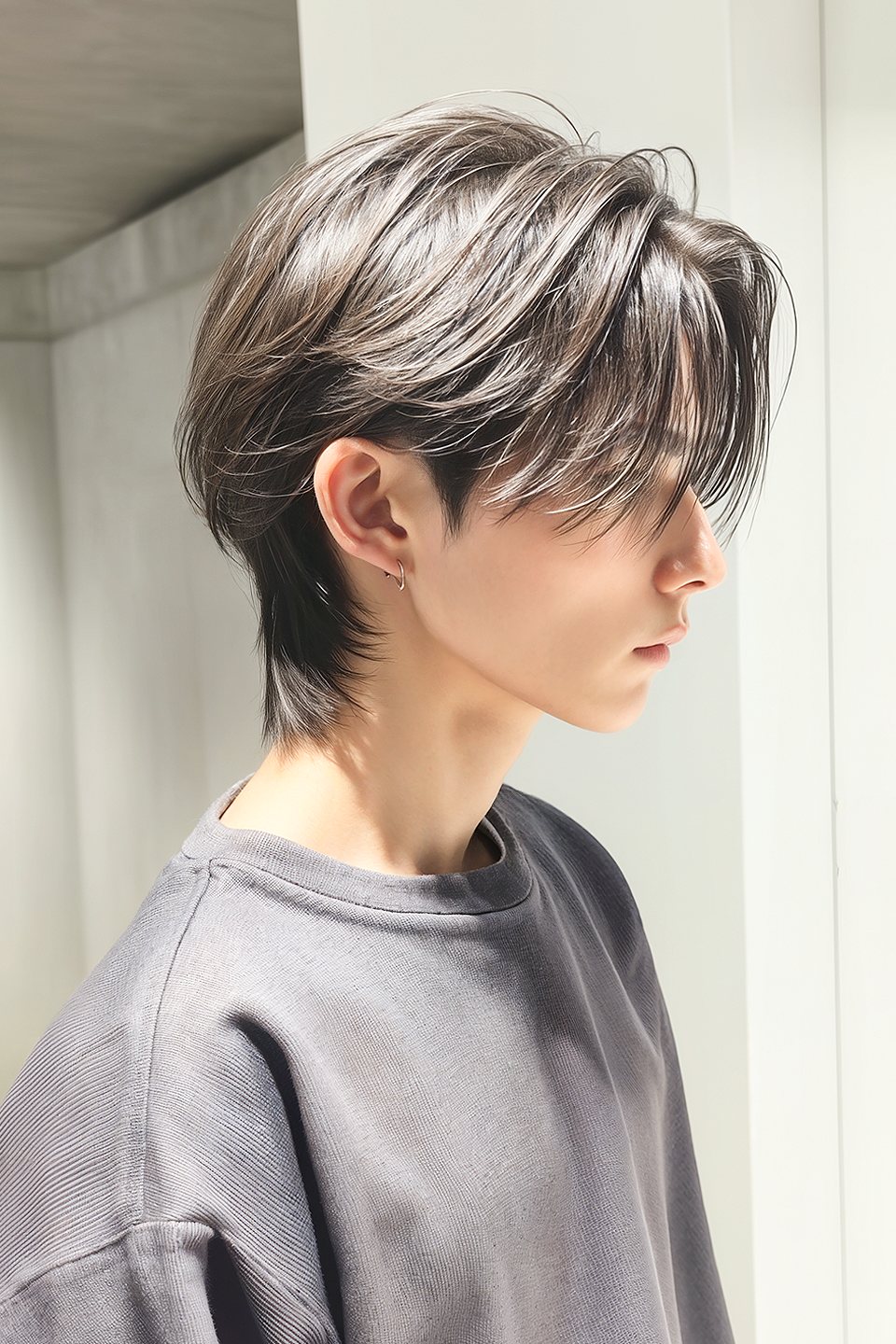 F-CODE 提供のスタイル写真。毛流れを残したメンズウルフ